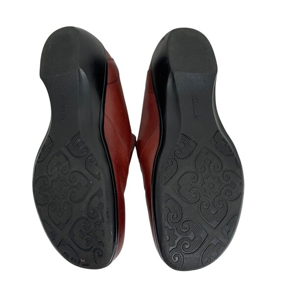 Clarks Women Red Leather Slip-On Loafers Clogs Comfortable Non-Slip Shoes SZ 6.5 - Picture 6 of 8